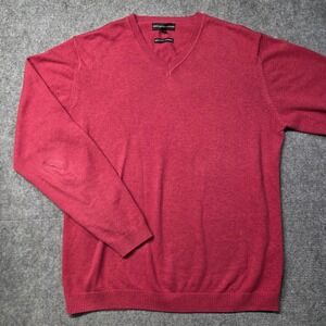 Finshley & Harding Mens Red Pima Cotton Cashmere V-Neck Sweater Size L 52